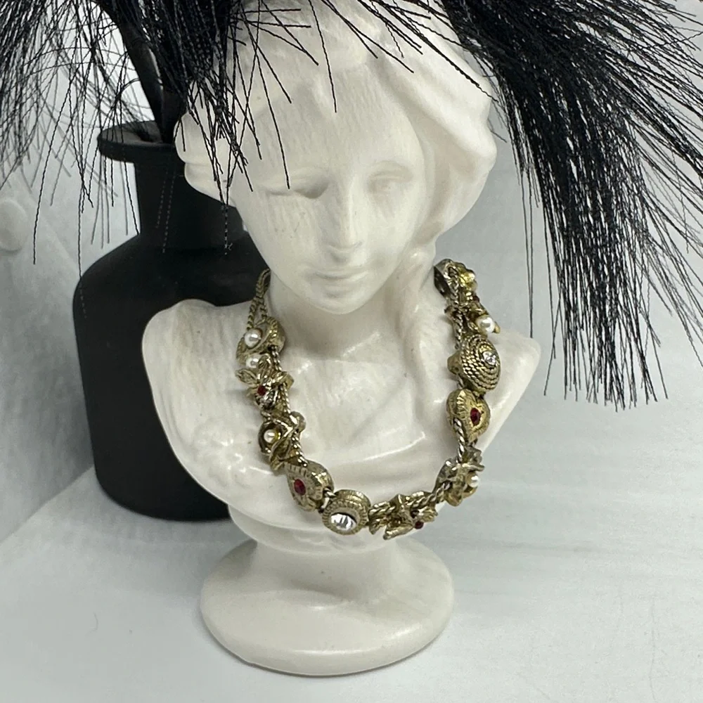 Vintage Sliding Charm Gold Bracelet with Twelve Charms
